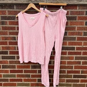 Cuddl Duds Baby Pink Ribbed V Neck Tank Top and Lounge Pants Set